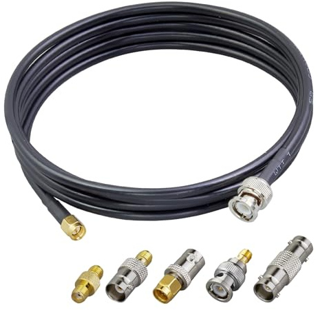 ACONRFTOL BNC auf SMA RG58 Kabel 2M Set SMA Stecker zu BNC Stecker RG58 Koaxialkabel 2 Meter mit 5 Stück BNC Adapter Kit SMA Männlich Kabel für Funk, Video, LAN, WiFi, GPS, Antenne
