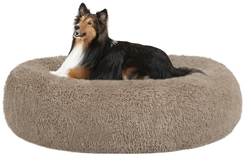 HMTOPE Letto ortopedico per cani rotondo Cuscino per cani Divano per cani Letto per gatti Donut Letto accogliente per cani Lavabile, 80 cm Ø, Marrone cammello