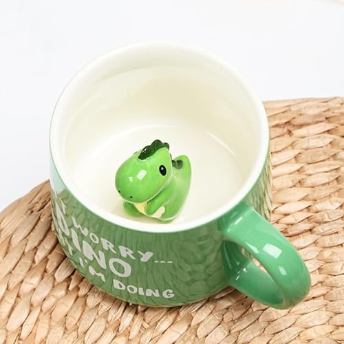 Dvagoent Kaffeetassen 400ml 3d Tasse, Süße Tassen Keramik Tasse mit Figur Innen, Geeignet für Heim und Büro (Dinosaurier)