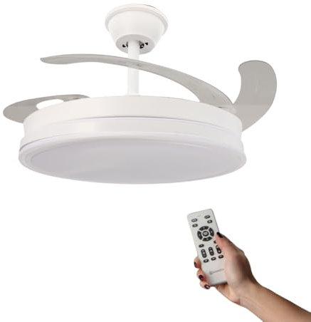 M mimotec - Ventilatore da soffitto con luce LED bianca Olga, telecomando, motore DC, 6 velocità, silenzioso, pale retrattili, funzione estate-inverno, timer, CCT
