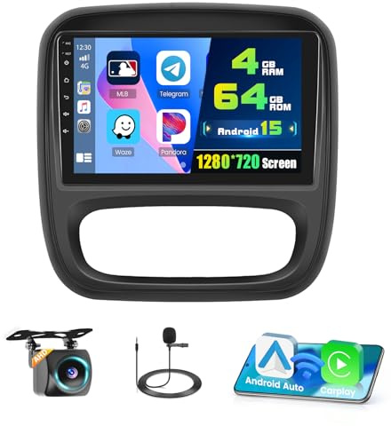 [4G+64G] Android 15 Car Stereo for Vauxhall Vivaro B 2014-2018 & Renault Trafic 3 2014-2021 Wireless Carplay Android Auto, 9 Inch IPS Touch Screen Car Radio Bluetooth 5G WiFi DSP GPS SWC FM RDS