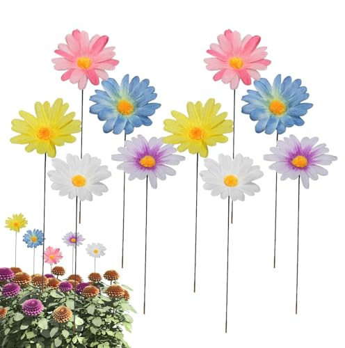 Gänseblümchen Gartenstecker, Metall Blumen Gartenstecker Bunt, Dekorative Gartenpfähle Eisenhandwerk Blumenstecker, Muttertag Blumenstab Metall Für Rasen, Hof, Weg, Gartenornamente, 10/20 Stück