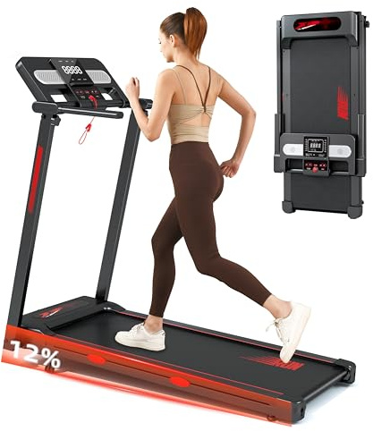 RAOO MIN Tapis de Course, Tapis de Course Pliable 1 à 14 km/h, Moteur 3HP, 4 en 1 avec écran LED, Support pour iPad/téléphone Portable, Haut-Parleur Bluetooth.