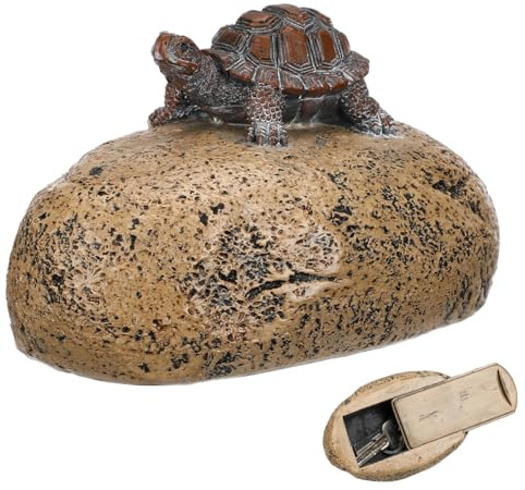 UKCOCO Outdoor Key Box Turtle Design Realistic Resin Fake Rock Hide a Key Holder Garden Statue Discreet Storage Case 4.80X3.14X3.14 Inches Weather Resistant