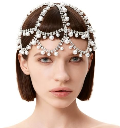 GORGECRAFT Pärlklaff nätkeps strass huvudkedja 1920-tal bröllop pärla huvudbonad boho silverlegering gnistrande kristallpannband för bröllop bal fest brud brudtärna kvinnor hår smycken accessoarer