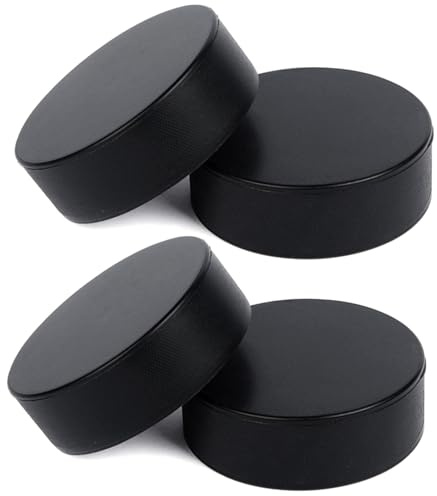 HoveeLuty Schaumstoff-Eishockey-Pucks, 4 Stück, verschleißfest, leichte Hockey-Pucks zum Üben und klassischen Training, weicher schwarzer Hockey-Puck für den Innenbereich, Geschenke, Eishockey-