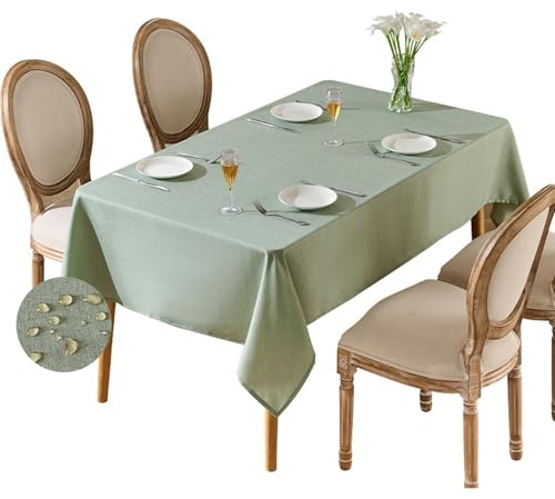 Tovaglia in tela cerata rettangolare, 80 x 120 cm, lavabile, impermeabile e antimacchia, effetto lino, per matrimoni, compleanni, feste, verde 1