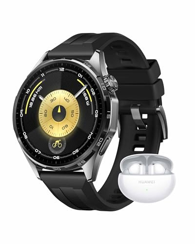 HUAWEI WATCH GT 6 46mm Black + FreeBuds 6i White, 1.47''AMOLED Touchscreen, up to 21 days battery life, Cycling,100+ Sports Mode, iOS & Android, All-day Health Monitoring, Emotional Wellbeing
