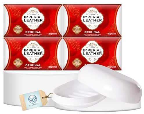 Imperial Leather Classic Soap Bars Original Cleansing – Gentle Bath Soap & Hand Wash – Natural Soap Bars Multipack (4 x 90g) with Portable Soap Tray with Lid – Long-Lasting Skincare & Everyday Wash