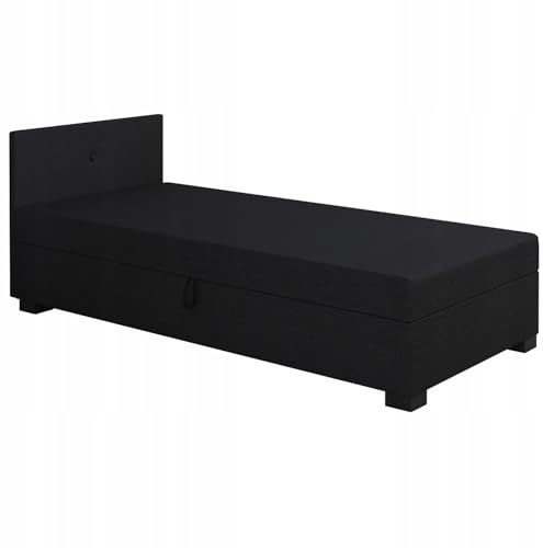 TAPCZANY24 - Boxspringbett Lola 90x200 cm mit Schaumstoff Matratze | Bett mit Matratze, Polsterbett mit Bettkasten, Gepolstertes Einzel Bett, Schlafsofa - Schwarz