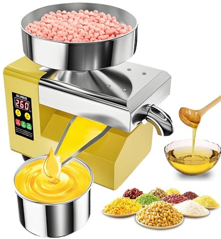 HCAUYNN Oil Press Machine with Oil Outlets, Automatic Commercial Oil, Expeller Extractor Stainless Steel Oil Presser Pressing Mill Maker Machine for Commercial Domestic Use