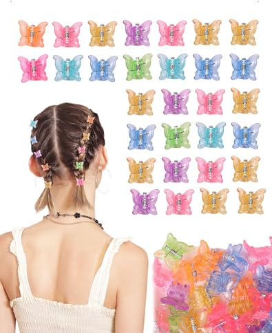 KONFEN 30 pezzi Farfalla Colori scintillanti Mini Piccole mollette per capelli con fiori hawaiani banana, spille capelli floreali Accessori acconciature Accessori riccioli, code di cavallo e chignon