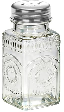 1 Pc Sunburst Floral Glass Salt and Pepper Shakers Set, Vintage Spice Shakers for Dining Room Table, Kitchen, Restaurant (Silver lid)