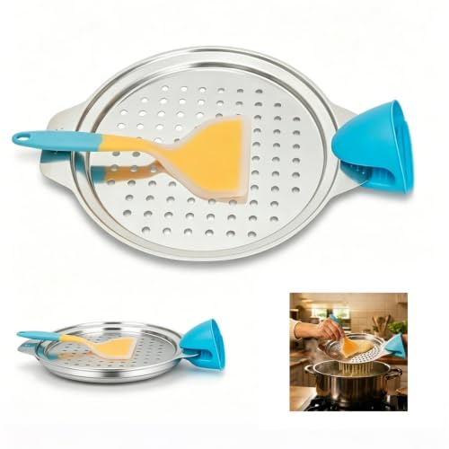 Colino per spätzle con raschietto e guanti da forno, grattugia rotonda in acciaio inox, produzione facile e veloce di spätzle, colino per pentole da 24-27 cm (argento 1)