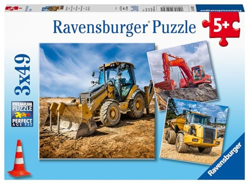 Ravensburger Kinderpuzzle - 05032 Baufahrzeuge im Einsatz - Puzzle für Kinder ab 5 Jahren, mit 3x49 Teilen
