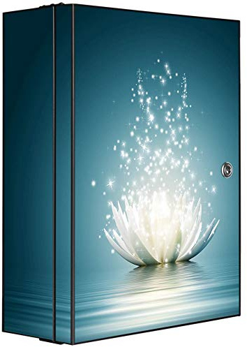banjado Medizinschrank abschliessbar mit Motiv Magische Lotusblüte 35x46x15cm - großer Arzneischrank für die Hausapotheke - Medikamentenschrank aus Metall zur Medikamenten Aufbewahrung