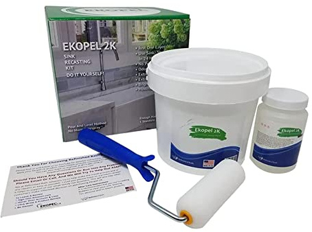 Tub Cast Sink Pour On Refinishing Kit by Ekopel - SInk Pour On Only Version – DIY Tub & Tile Reglazing Kit – Bright White Gloss Finish – Longest Lasting PRO/DIY Reglazing Bathtub Paint - Odorless Low VOC Tub Paint Kit – Made in USA (Sink Pour On)