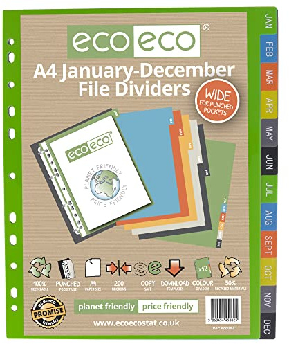eco-eco A4 50% Recycled January - December Wide File Dividers