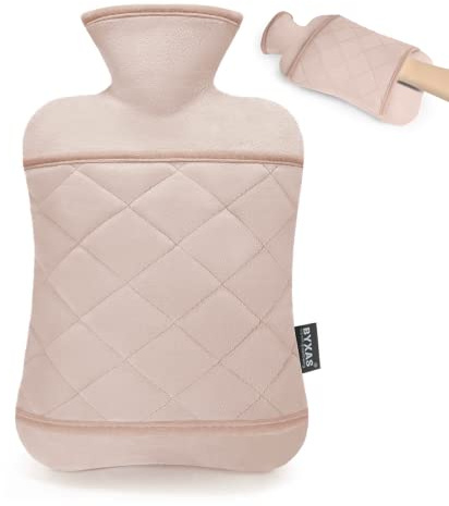 BYXAS Wärmflasche mit Bezug Kängurutasche - 2.0L Wärmflaschen Auslaufsicher, Bettflasche mit Superweichem Abnehmbarem Bezug, Hand-Fußwärmer, ideal zur Schmerzlinderung, Farbe Hellrosa