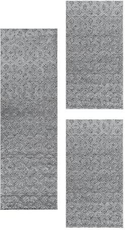 HomebyHome Bettumrandung Schlafzimmer 3 teilig Teppich Grau-1 - Waschbarer Bettumrandung Teppich Läufer Set Extra Flauschig Bettvorleger Schlafzimmer Bettset:2 St. 60x110 cm | 1 St. 80x250 cm