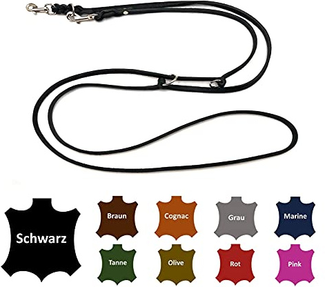 Hundeleine Fettleder kleine Hunde/große Hunde 2m / 2,40m / 2,80m / 3,50m / 5m Doppelleine verstellbar (2m X 8mm, Schwarz)
