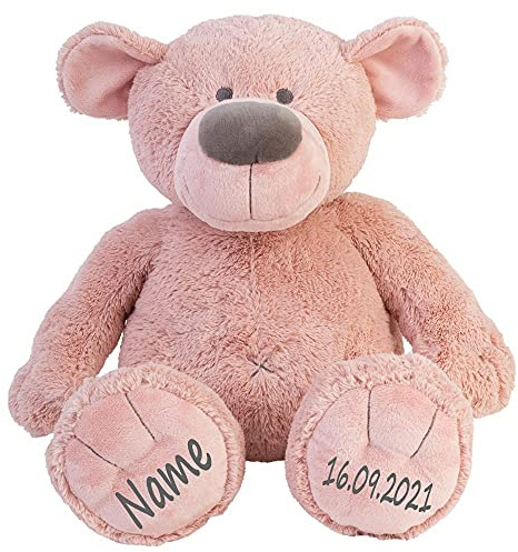 Elefantasie Stofftier Teddy Bär Geschenk mit Namen und Geburtsdatum Plüschteddy Altrosa personalisierbar 30cm
