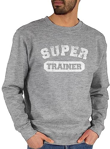 Sweater Pullover Sweatshirt Herren Damen - Fußball WM 2026 - Super Trainer Vintage - L - Grau meliert - Fussball für fussballtrainer Fussballer fußballer fu Ball Fussballfans fussballspruch