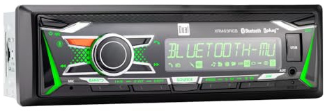 Dual Electronics XRM69RGB | 12-Character LCD Single DIN Car Stereo | RGB Custom Colors | Push to Talk Assistant | Bluetooth Hands Free Calling Music Streaming | AM/FM | USB Playback & Charging