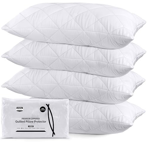 Utopia Bedding Proteggi Cuscino 50 x 75 cm, Copricuscini Trapuntati Con Cerniera, in Microfibra Morbida e Traspirante (Confezione da 4, Bianco)