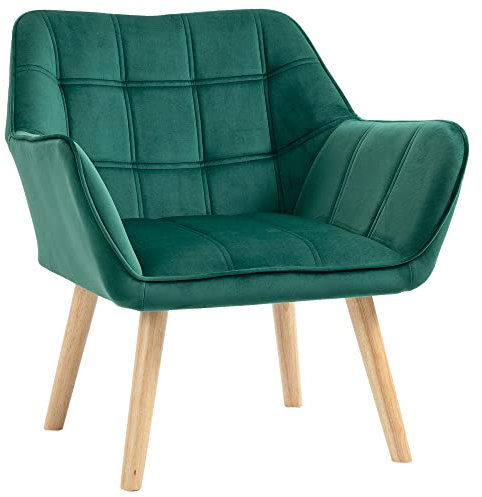 HOMCOM Poltroncina da Camera Design Scandinavo, Poltrona in Velluto e Legno, Color Verde, per Soggiorno o Ufficio, 67x61.5x71cm