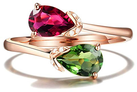 Gualiy 18K Rotgold Ring, Verlobungsring Rotgold Turmaline Tiny Ring mit Rubin und Diamant 0.82 Carat Eheringe Freundschaftsringe Ringe Größe 57 (18.1)