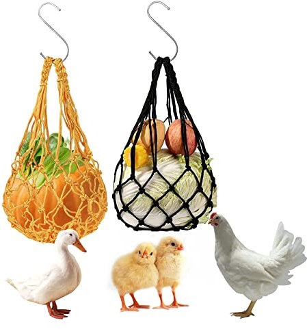 Hähnchen Futterautomat 2 Stück Fütterungs Netzbeutel Huhn Gemüsehalter Hühner Edelstahl Fruchthalter Heunetz Hühner Spielzeug Zubehör Edelstahl Spieß Obst Feeder für Enten Gänse Vögel