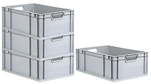 PROREGAL SuperSparSet 4x Eurobox NextGen Economy | Griffe offen |HxBxT 22x40x60cm | 44 Liter | Eurobehälter, Transportbox, Transportbehälter, Stapelbehälter