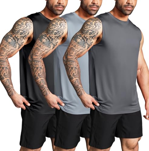 Boyzn Tank Top Herren 3er Pack Training Fitness Bodybuilding Tankshirt Schnelltrocknendes Muskelshirt Ärmellos Weste für Men Black/Grey/Dark Grey-3P05-XL