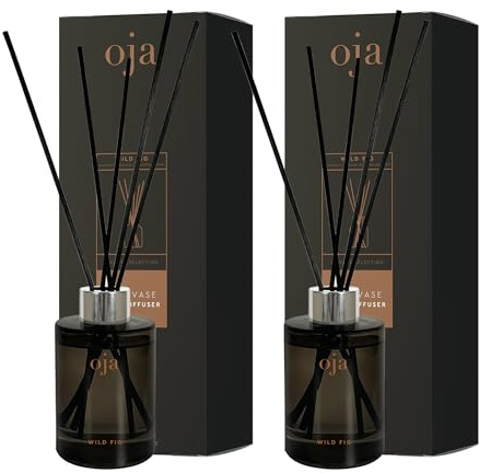 OJA Raumduft Reed Diffuser 2er Pack je 100ml Wild Fig | Reed Diffuser mit Rattanstäbchen in Glasvase, fruchtig-edler Feigenduft
