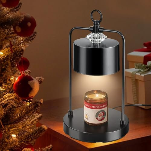 Kerzenwärmer Lampe, candle warmer lamp mit Timer und Dimmer, Mit 2 Glühbirnen, Dimmbare Kerzenwärmer Lampe, Duftkerze Duftlampe Wachswärmer, Candle Geschenke für frauen, mama, mädchen (Schwarz Rund)