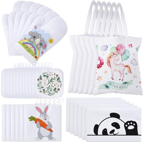 Buryeah 21-teiliges Sublimationsrohling-Set, blanko, inklusive weißer Sublimationsdruck-Ofenhandschuhe, Topflappen, Küchentuch, Ofenhandschuhe, Tragetaschen