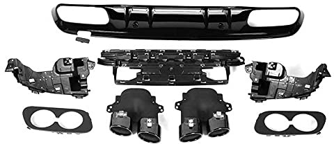OLgyn Auto Heckspoiler, Diffusor Für C43 Look + Quad Auspuffspitzen Schwarz Chrom Passend Für Mercedes-Benz C-Klasse W205 S205 AMG-Line 2015 2016 2017-2020 Schwarz