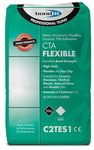 Bond It CTA Flexible Tile Adhesive White Cement Ceramic Floor Wall Non Slip 20 kilograms Paper Sacks White Powder