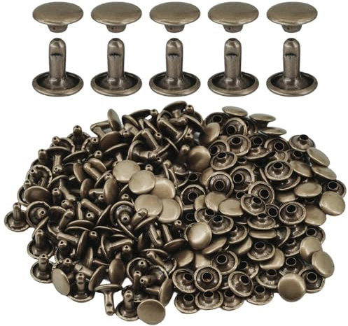 ciciment 100 Set Leather Rivets 9 * 9mm Double Cap Tubular Copper Metal Studs for DIY Leather Craft Clothes Bag Shoes Decoration(Antique Bronze)