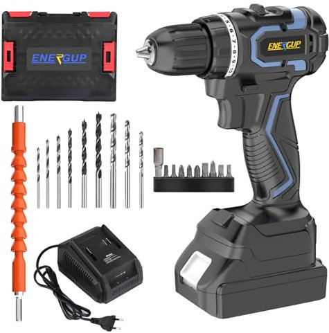 ENERGUP Akku Bohrschrauber 20V,Akkuschrauber mit 3000mAh Akku und Ladegeräte,10mm Bohrfutter,45Nm Akku Bohrmaschine,LED Licht Akkubohrer Zubehöre Set für Drehschrauben Garten DIY Projekt