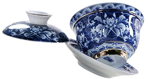 LIFKOME 1 Juego tazas de café de cerámica taza de té chino Infusor de té decoración vintage tazón de té con tapa taza de té casera con cubierta sopera azul y blanca té de la tarde Decorar