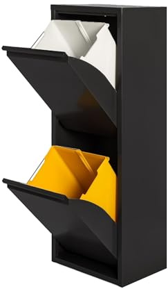 WELL HOME MOBILIARIO & DECORACIÓN Cubo de basura y reciclaje Metálico de 2 compartimentos, 2x17L (34L) Negro mate