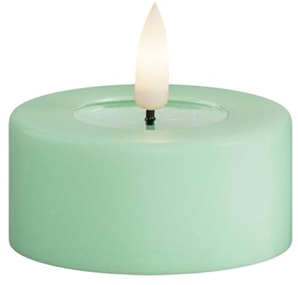 ReWu Deluxe Homeart - Bougie LED d'intérieur avec flamme réaliste sur un miroir en cire véritable - Lumière blanche chaude - Menthe - Grande bougie chauffe-plat
