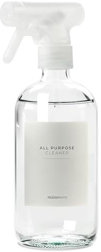 MaisoNovo Spray Bottles for Cleaning Set of 1- Clear 500ml Glass Spray Bottle and Refillable Empty Spray Bottles - with 16 Labels