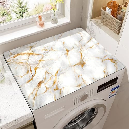 Fansu Protector Superior para Lavadora y Secadora, Estilo Grano de Piedra Mármol Cubierta Superior para Lavadora Absorbente Secado Rápido Universal Funda Superior Lavadora (Oro Blanco,60x60cm)