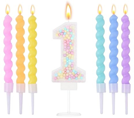 Ovaletta 6 Stück Bunte Geburtstagskerzen Zahlen 1 – Macaron Farbige Kerzen für Kuchen & Torte, Party Deko, Geburtstagsdekoration – Geburtstagskerze 1 für Geburtstagsfeier