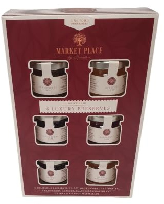 Luxury Preserves Gift Box, 6 x 32g Jars - Strawberry, Apricot, Raspberry, Blackberry, Cherry, Orange Marmalade