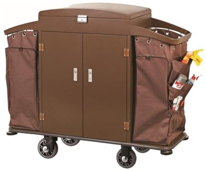 Wäschewagen Edelstahl Reinigungswagen, Zimmerservicewagen, Stummschaltung for Gästezimmer, Wäschewagen, Reinigungswagen, Dreifachdecker mit Tür Wäschesortierer