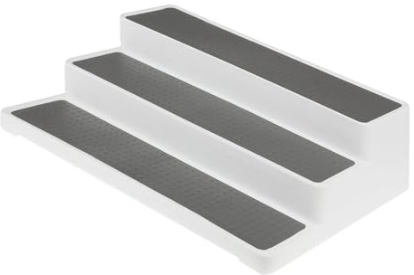 RINCS Essentials 3 Tier Shelf Organiser – White and Grey Space-Saving Storage for Spices Jars, Tins & More | Durable and Versatile Kitchen or Worktop Rack | H8.5 x W36 x D24 cm | Easy Assembly